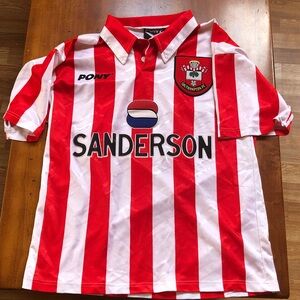 vintage Southampton F.C. Pony Home football shirt with the Sanderson sponsor.